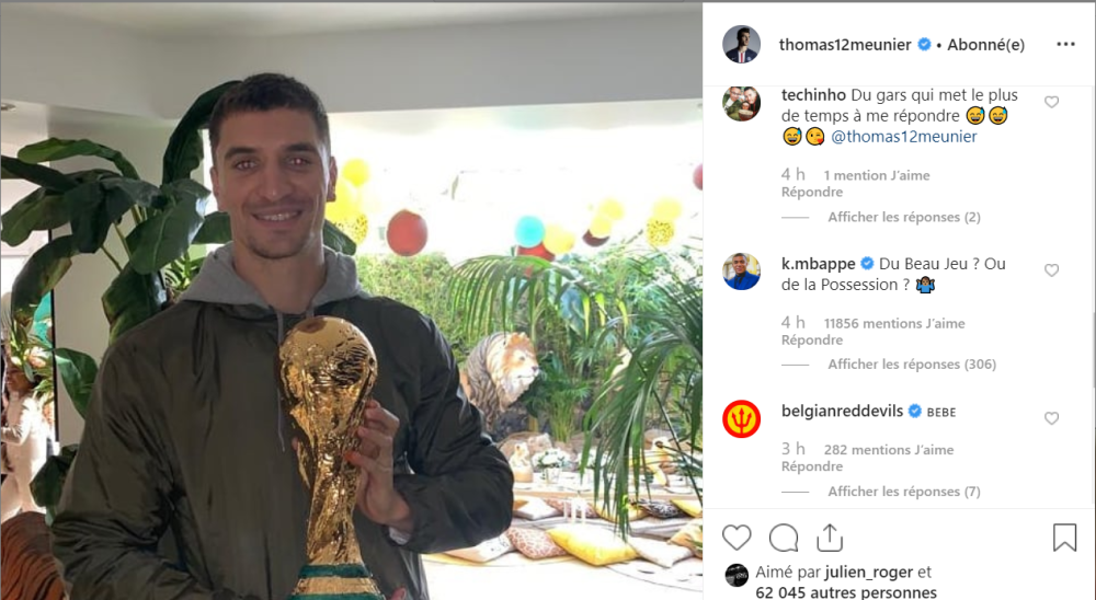 Meunier pose avec la Coupe du Monde, Mbappé répond avec une moquerie