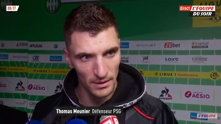 Meunier félicite des les supporters de Saint-Etienne et regrette que le PSG ne soit pas plus "tueur"