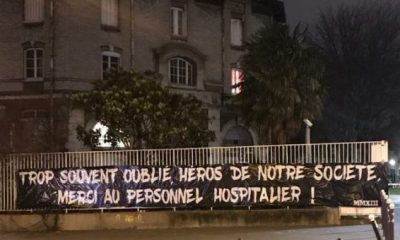 Parias Cohortis, groupe du Collectif Ultras Paris, envoie un message de soutien au "personnel hospitalier"