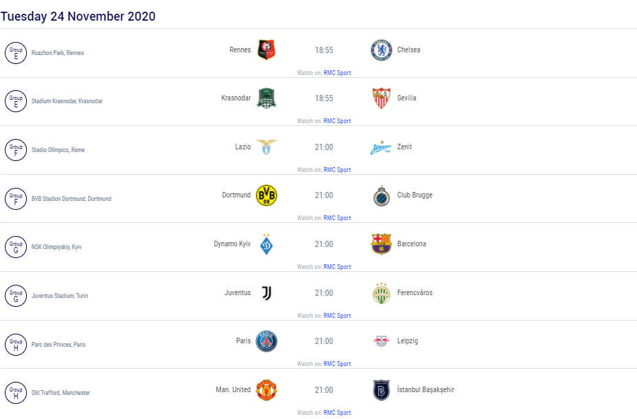 LDC - Le programme complet des matchs de la 4e journée de la phase de groupes  