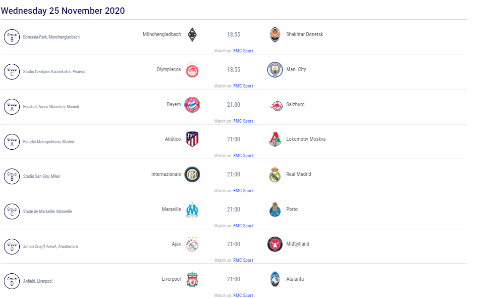 LDC - Le programme complet des matchs de la 4e journée de la phase de groupes  