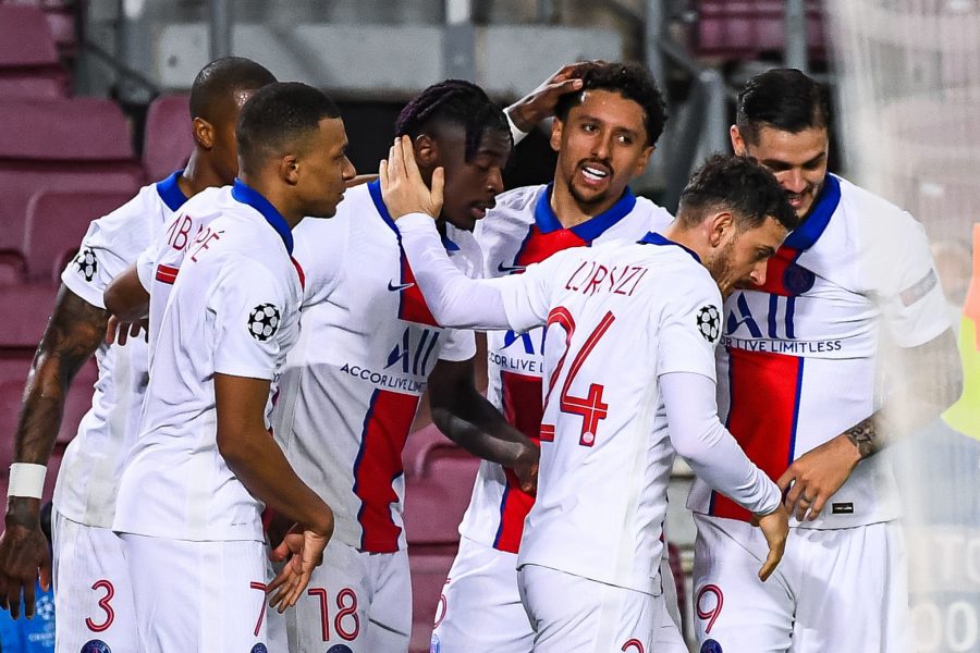 Marquinhos célébration victoire PSG face à Barcelone