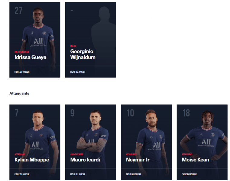 Kean est dans l'effectif du PSG sur la saison 20212022 sur son site