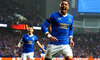 James Tavernier célébration but Rangers/Leipzig