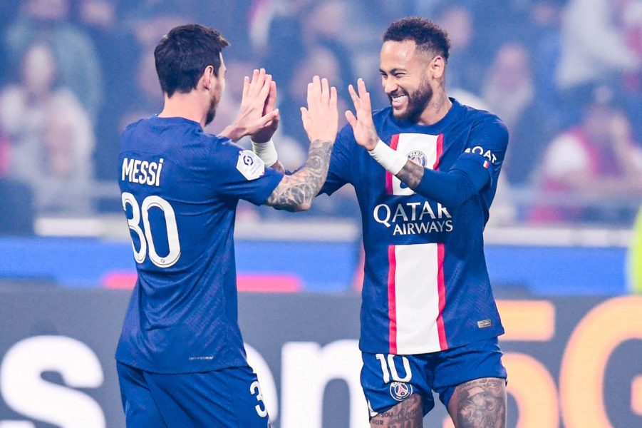 Messi + Neymar célébration de but OL/PSG