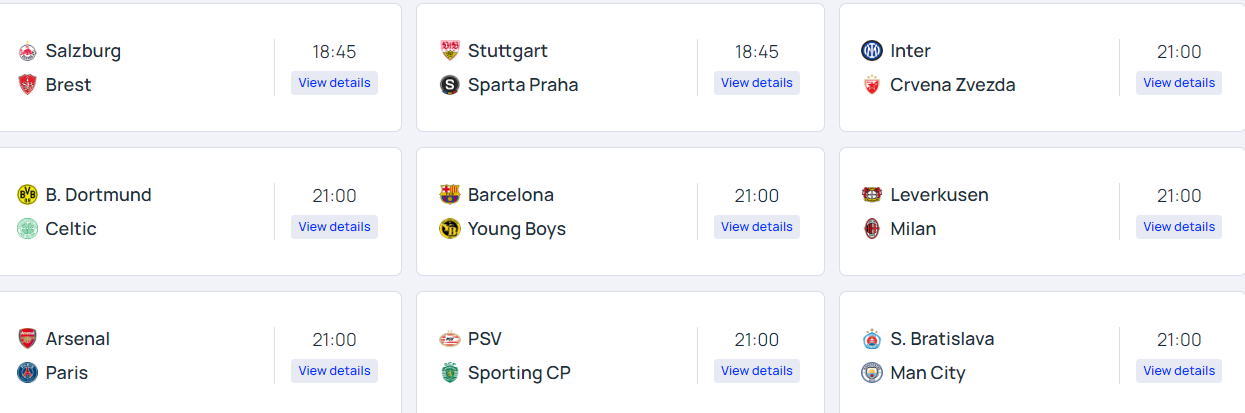 Champions League - Match schedule for Day 2 of the league phase  