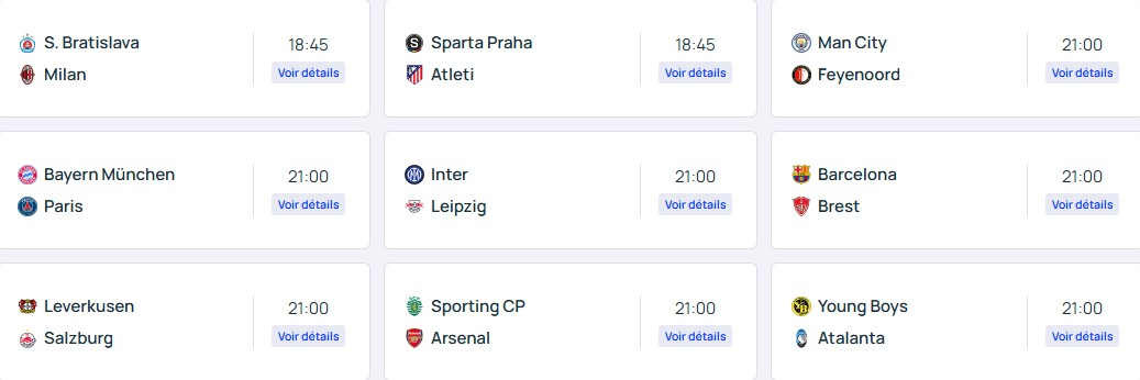 Champions League - Match schedule for matchday 5 of the league phase  